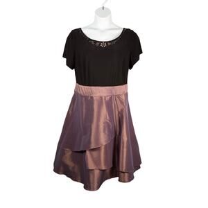 Collection Dressbarn Dress Womens 20 Formal Black Muted Purple Taffeta Jewel